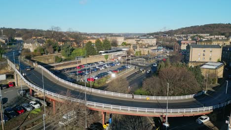 busy small town centre curved road