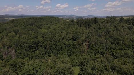 Luftaufnahmen-Von-Weichen-Cumuluswolken-über-Einem-üppigen-Grünen-Laubbaumdickicht-In-Der-Deutschen-Landschaft