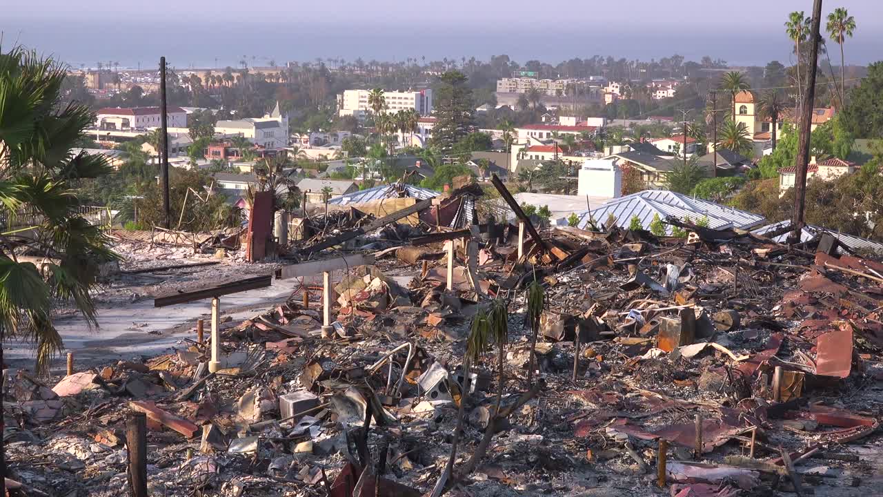 The destroyed remains of a vast apartment complex overlooking the city of Ventura following the 2017 Thomas fire 3