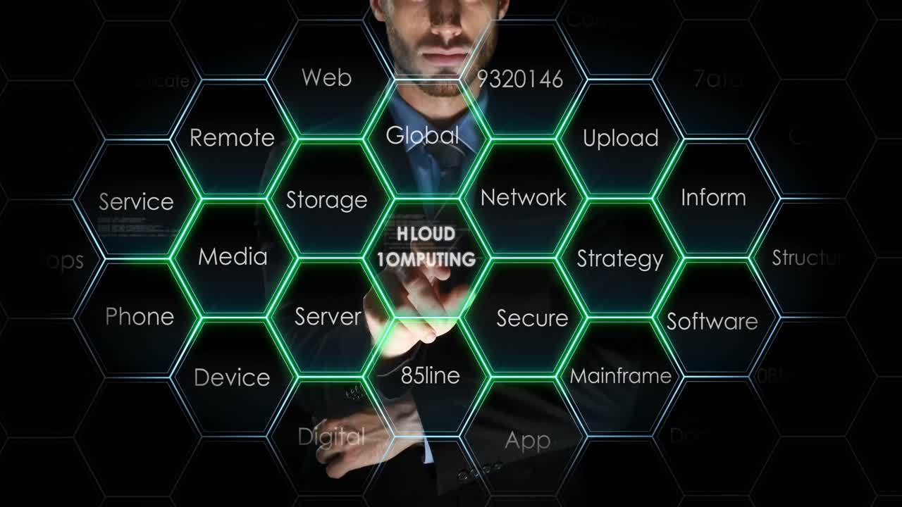 디지털 스크린을 만지는 사업가