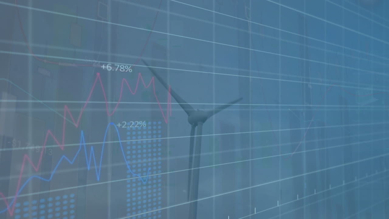 풍력 터빈을 통해 금융 데이터 처리의 애니메이션