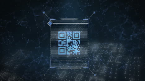 animation of qr code and data processing over network of connections