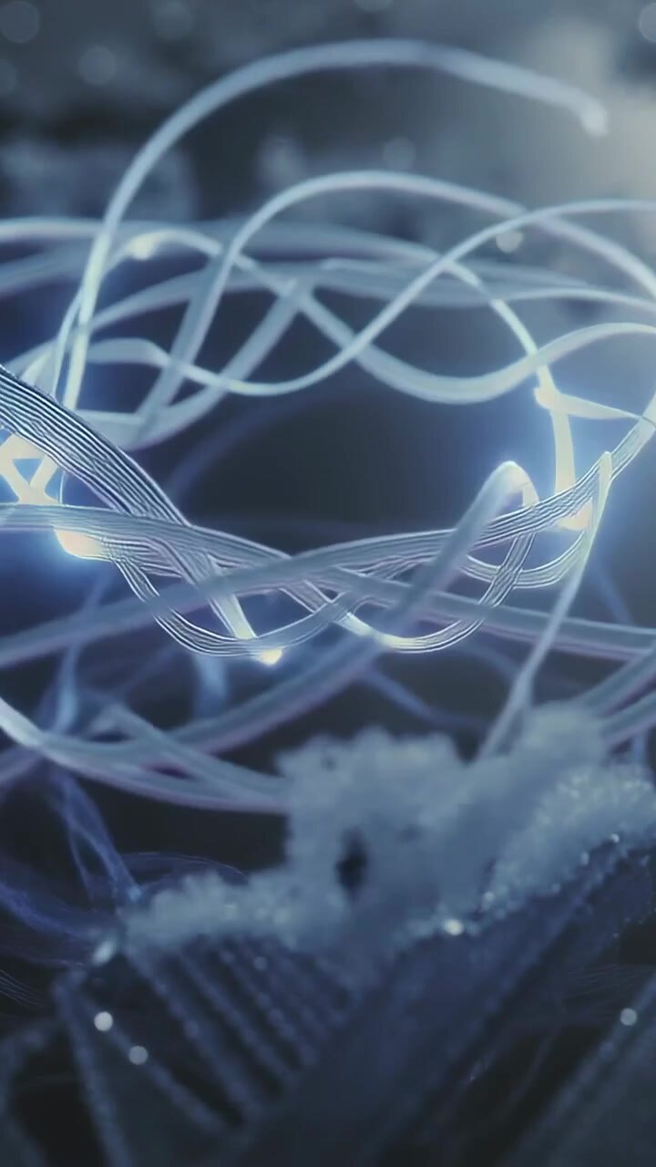 Vertical video: Animating filament ribbons, pulse causing loop forming in studio, revealing mesh
