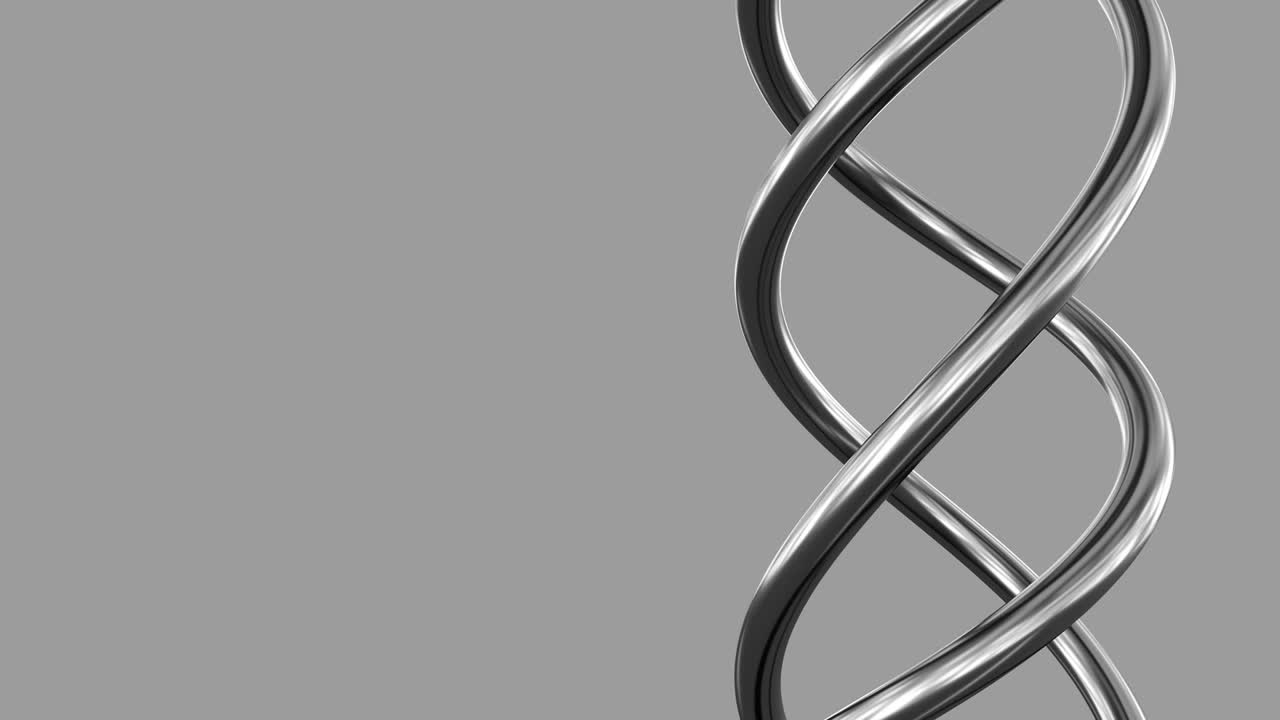 animación de bucle 4k gris brillante espiral de muelle de metal cromado aislado en fondo gris blanco con sombras y reflejos. forma redonda. renderización 3d