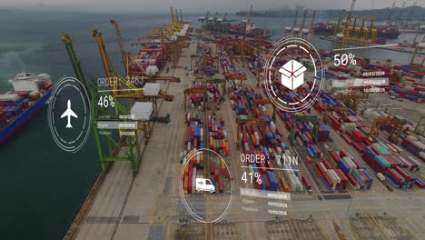 animación del procesamiento de datos con iconos sobre el puerto del contenedor