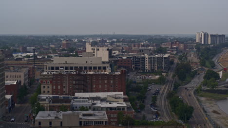 Memphis-Tennessee-Aerial-v62-flyover-madison-avenue,-drone-fly-in-between-buildings-in-downtown-capturing-south-cityscape-and-architecture-exteriors---Shot-with-Inspire-2,-X7-camera---May-2022