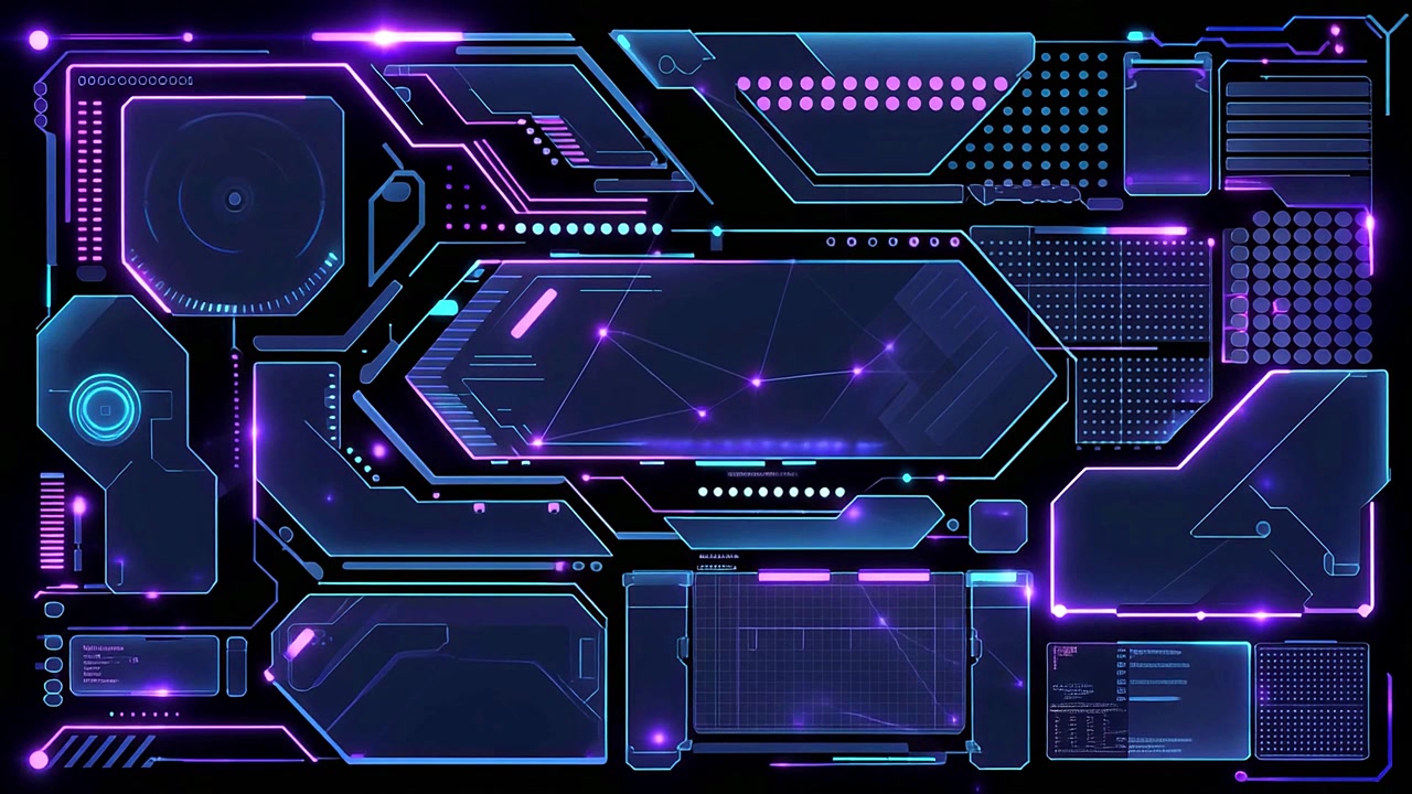 Futuristic HUD Interface with Dynamic Data and Glowing Neon Elements