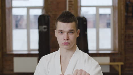 closeup of young athlete in a dojo