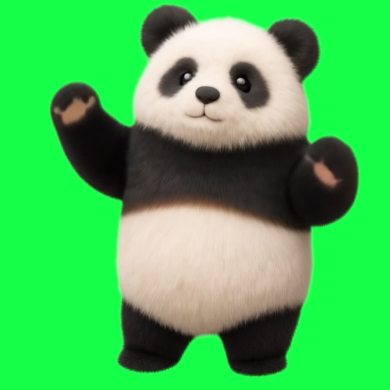 Adorable panda animation, transparent 4K video, green screen