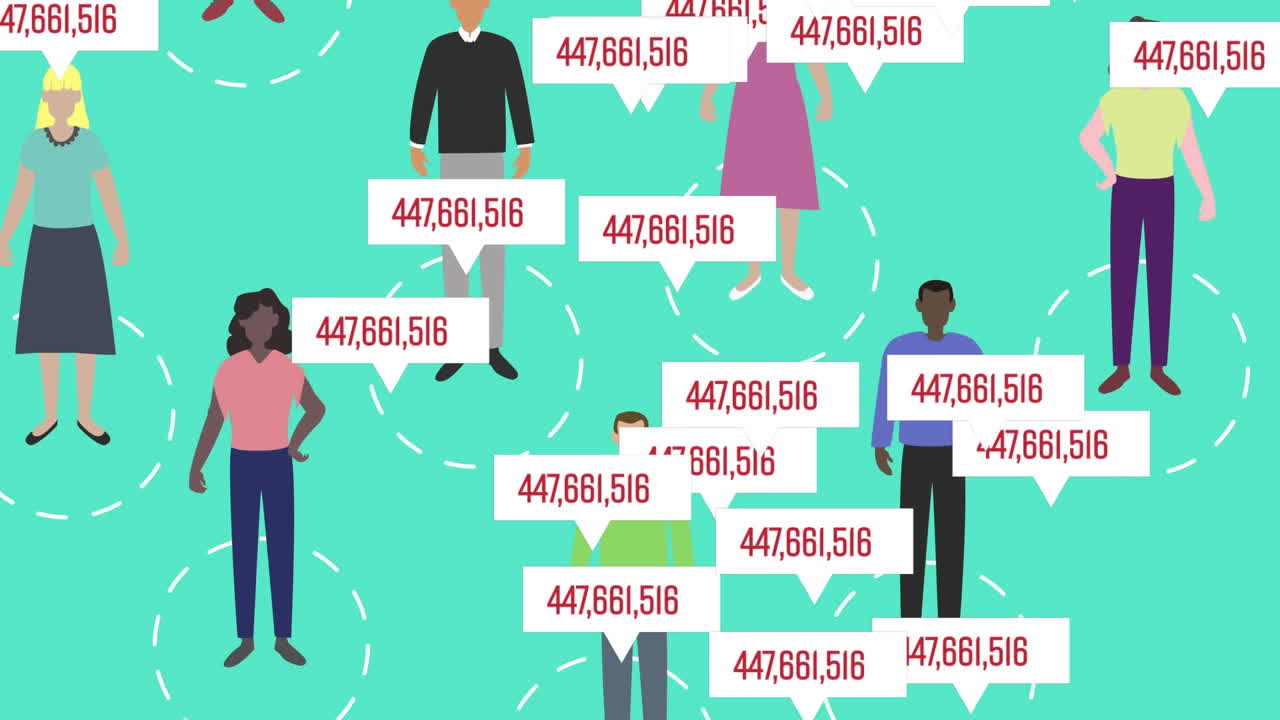 사람들과 함께 증가하는 수의 거품 연설의 애니메이션 사회적 거리를 유지