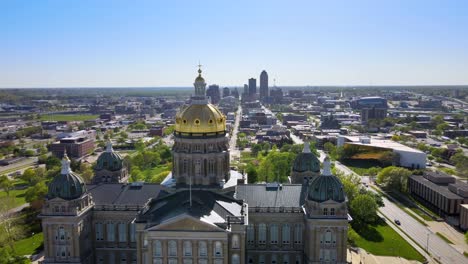 very good aerial drone footage of the iowa state capitol building in des moines