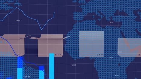 animation of data processing and cartons on blue background