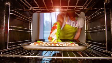 Horneando-Hombre-De-Jengibre-En-El-Horno,-Vista-Desde-El-Interior-Del-Horno.-Cocinando-En-El-Horno.