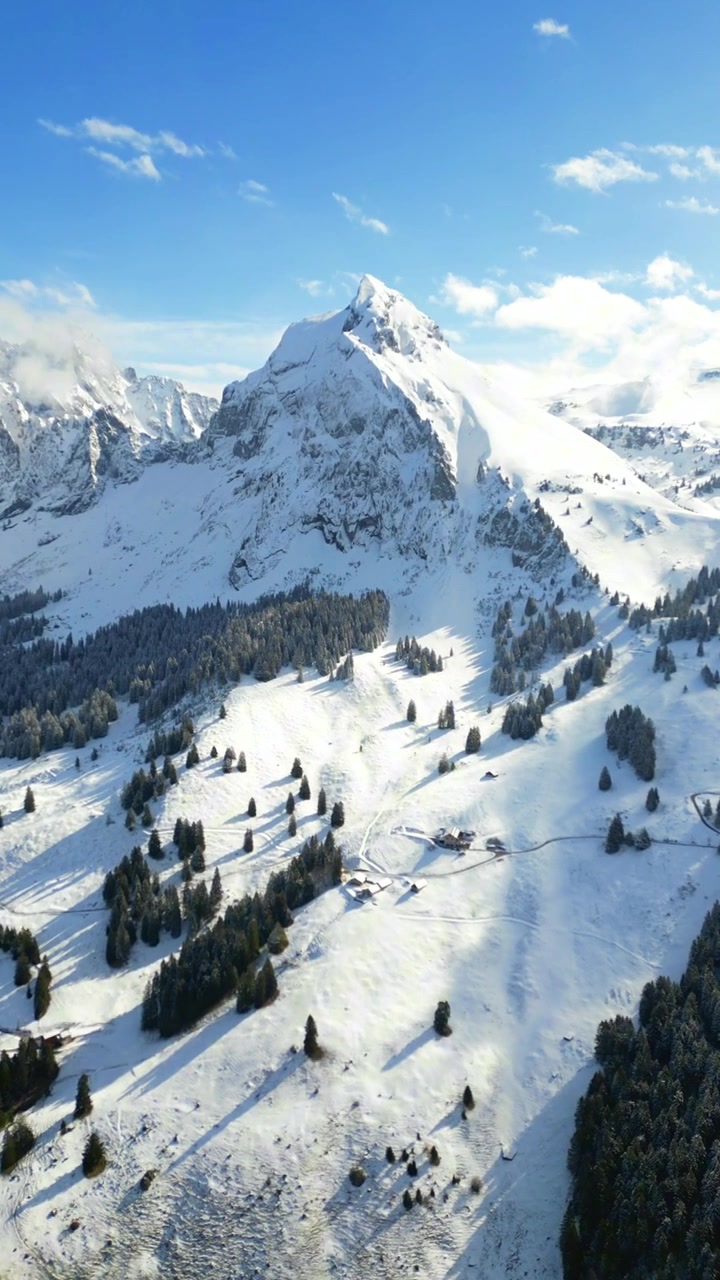 Alpi Svizzere Fronalpstock Glarus, vetta montuosa innevata, video reel verticale