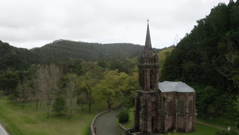 azores aerial: chapel of nossa senhora das vitórias, furnas, são miguel