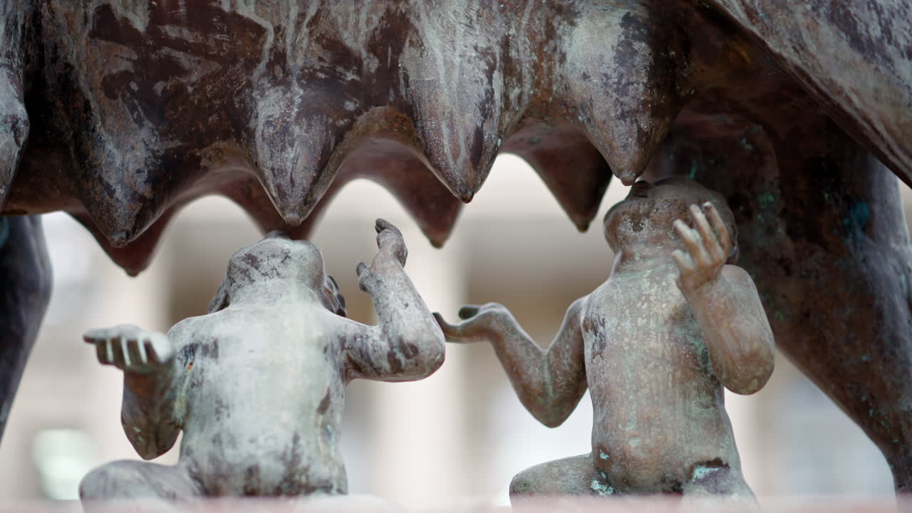 Chisinau, Moldova -April 18, 2024: Close up of the Capitoline Wolf statue in front of the National History Museum of Moldova