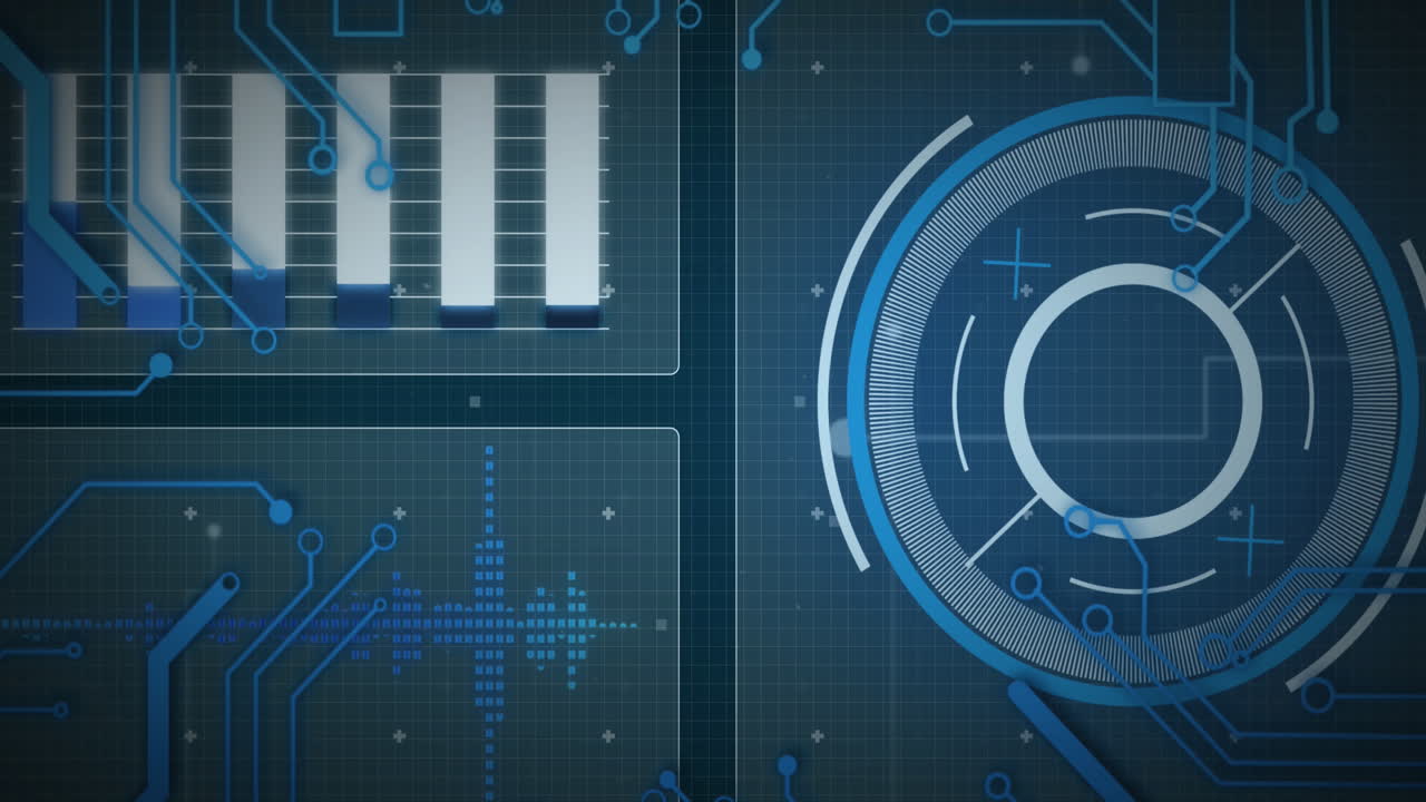 animación del escaneo del alcance y el procesamiento de datos a través de una placa de circuito