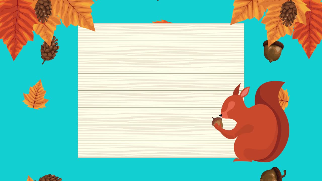 다람와 잎 프레임과 함께 하늘 가을 애니메이션