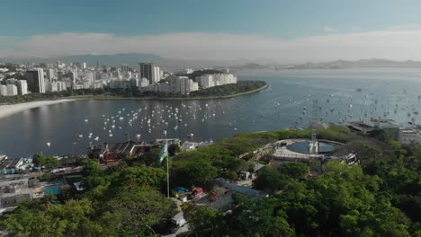 the new holocaust museum under construction on the pasmado hill in the city of rio de janeiro with in the background the pleasure boat cove and wider guanabara bay