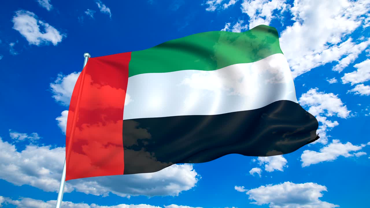 구름이 가득한 하늘 위에 있는 아랍에미리트 연합의 발 (loopable)