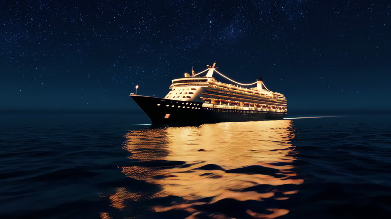 Cruise Ship Sailing Under a Starry Night Sky