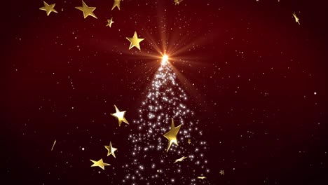 Animation-of-christmas-tree-and-stars-falling