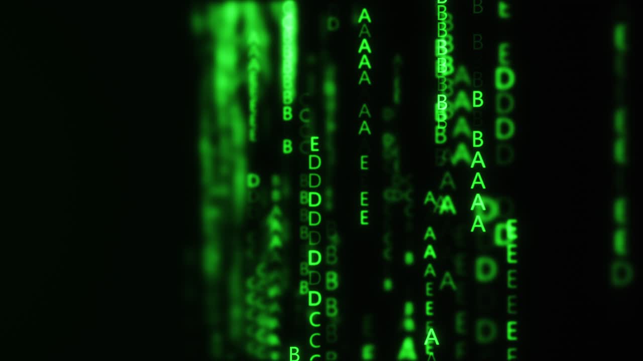 pantalla de color verde con código de texto digital