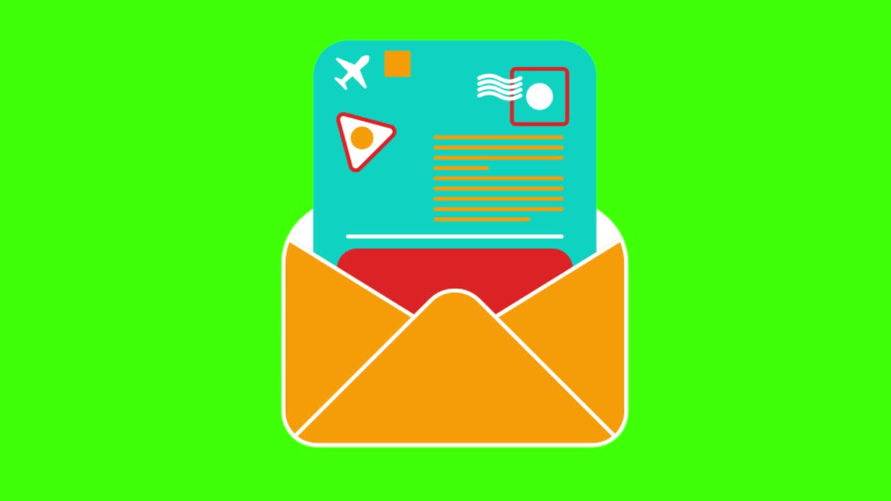 Colorful simple animation of ticket icons in an envelope isolated on a green screen in 4K