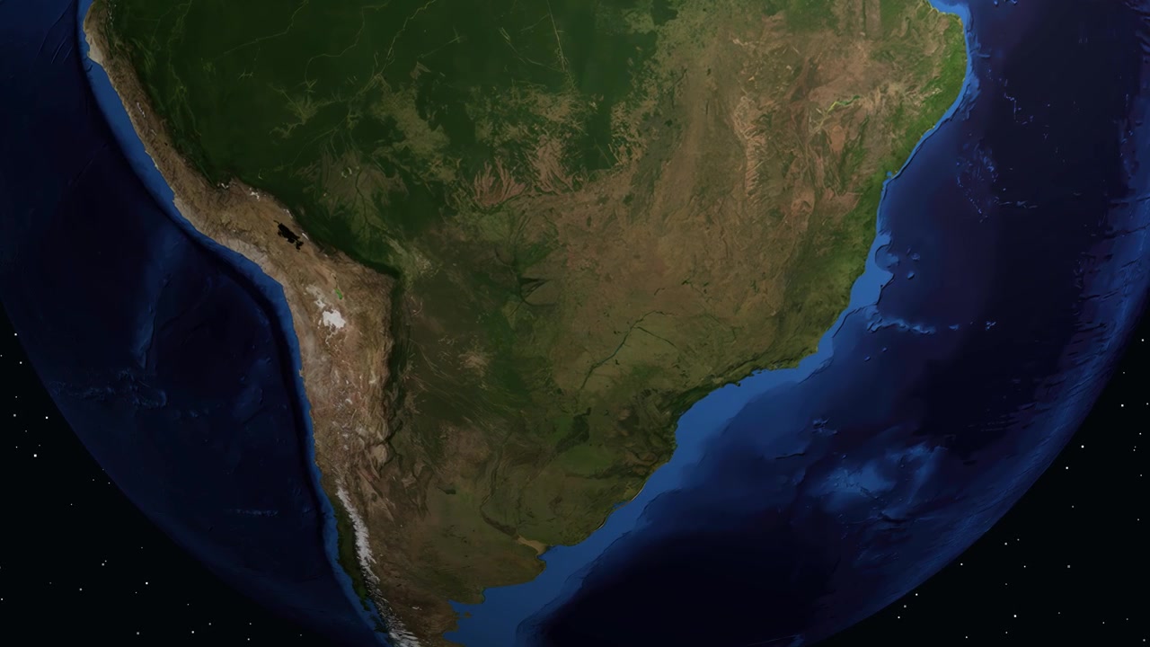 Una animación digital se acerca desde el espacio exterior a Sudamérica, señalando Campo Grande, Brasil.
