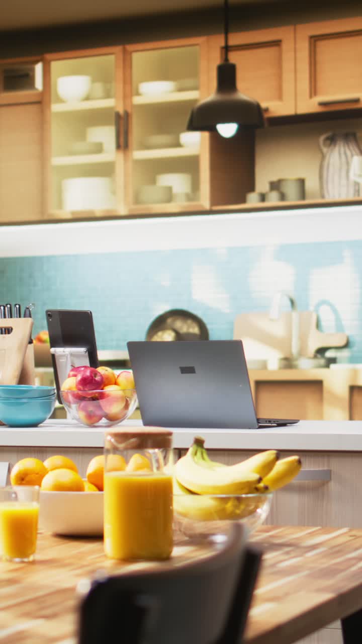 Vertical Video Luxury kitchen with modern furniture and elegant decorations