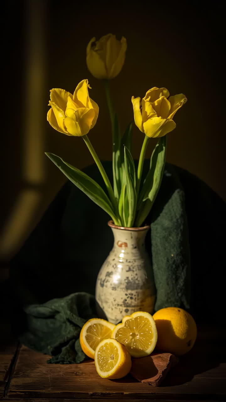 Still Life with Yellow Tulips and Lemons