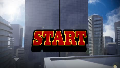 animación del texto de inicio sobre el paisaje urbano digital