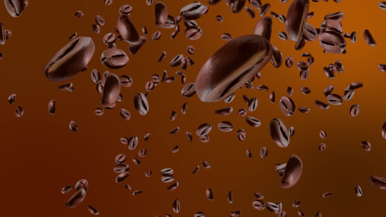 Realistic coffee beans on green screen loop animation background dark roasted arabica beans flying
