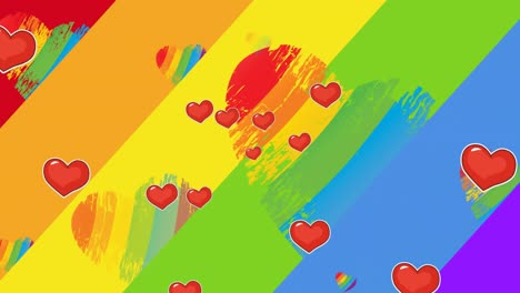 Animation-of-falling-rainbow-heats-over-rainbow-background