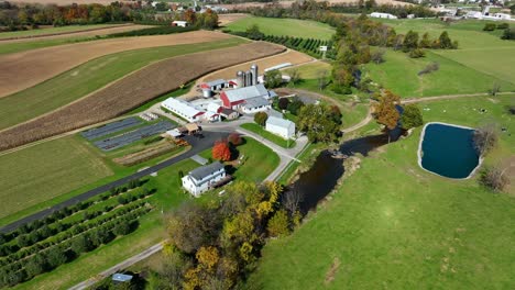 red farm buildings