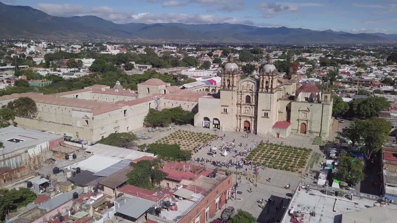 Church of Santo Domingo de Guzmán in Oaxaca Mexico Drone Aerial Orbit Close