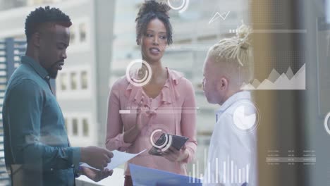 animation of data processing over diverse business people in office