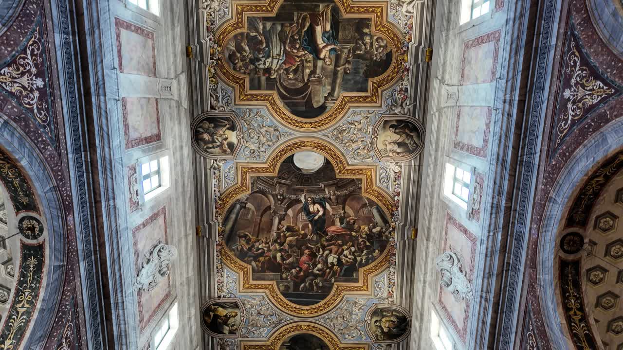 Ornate Church Ceiling with Religious Paintings