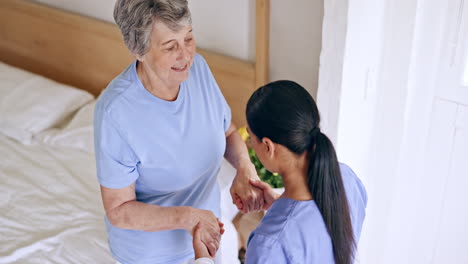 Old-woman,-bed-or-caregiver-helping-in-nursing