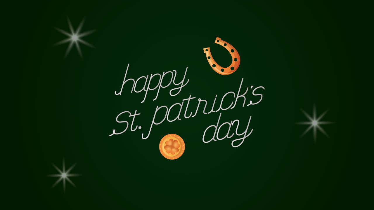 tarjeta animada del día de san patricio con moneda y herradura