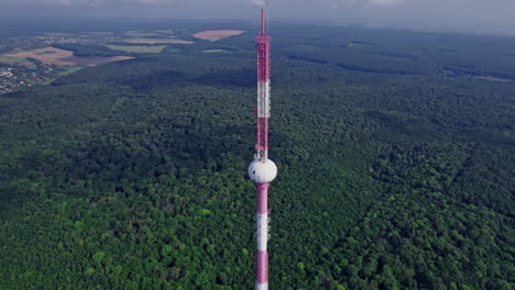 aerial view antenna tower near the town