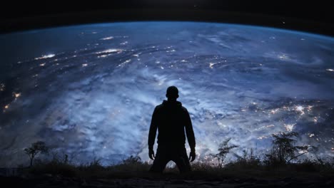 a man contemplating earth from space