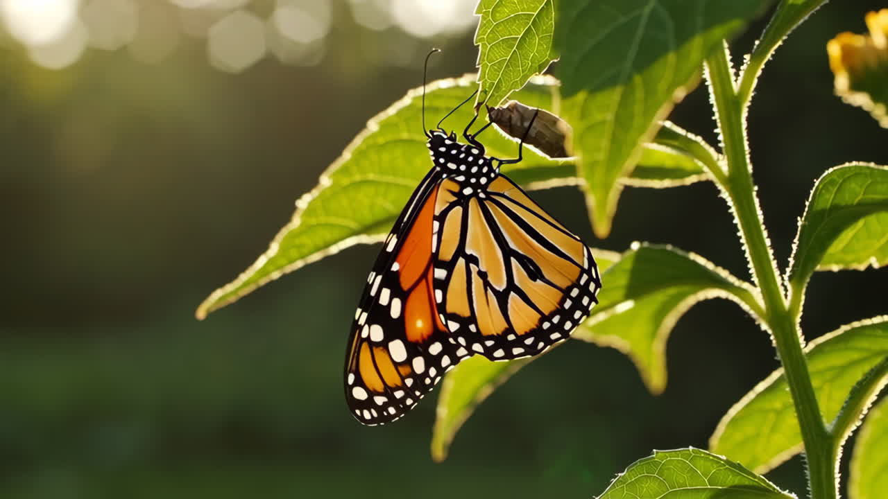 Monarch Butterfly Emerging from its Chrysalis on a Plant