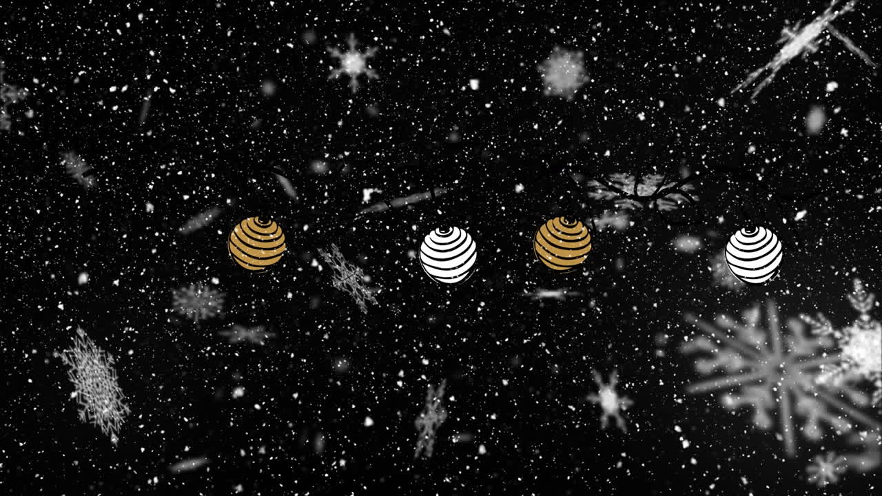 검은색 배경에 있는 바울 위에 내리는 눈의 애니메이션