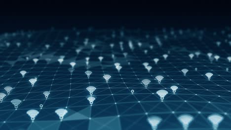gráfico de movimiento azul icono wifi futurista y línea conectada conexión de red concepto de fondo abstracto video de bucle sin costuras