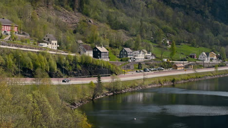 Hand-held-shot-of-a-waterfront-apartment-looking-out-onto-the-Vestland-Fjord