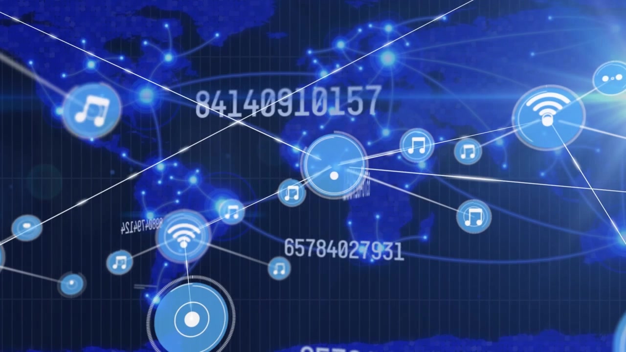 En computergenereret animation af globale forbindelser og netværk.