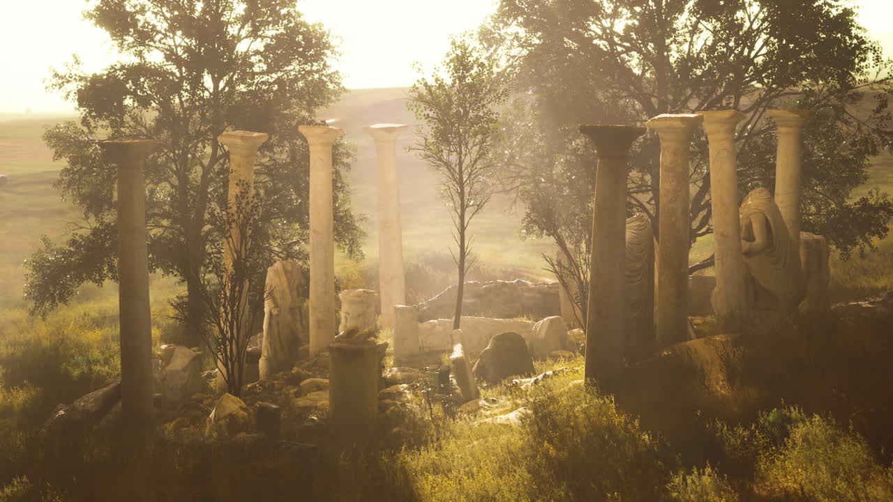 부서진 동상 들 이 있는 고대 로마의 폐허