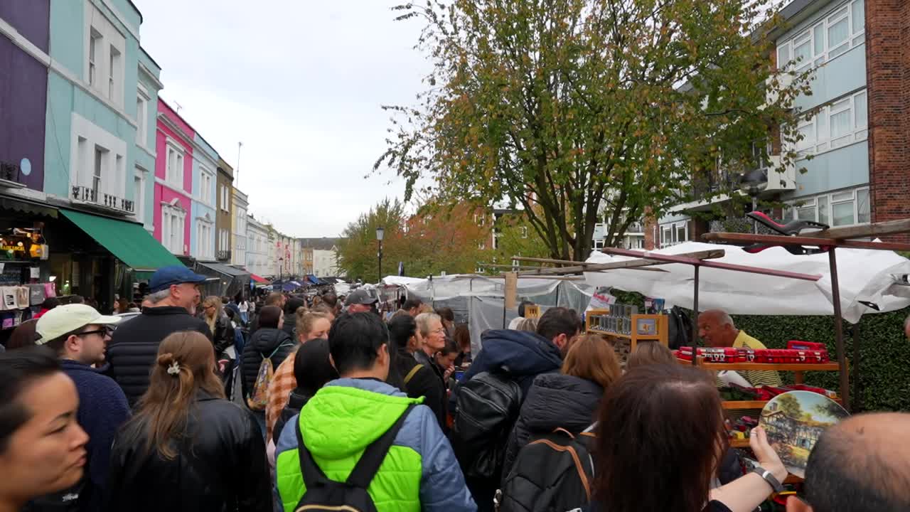 Crowded Notting Hill Street Market in London