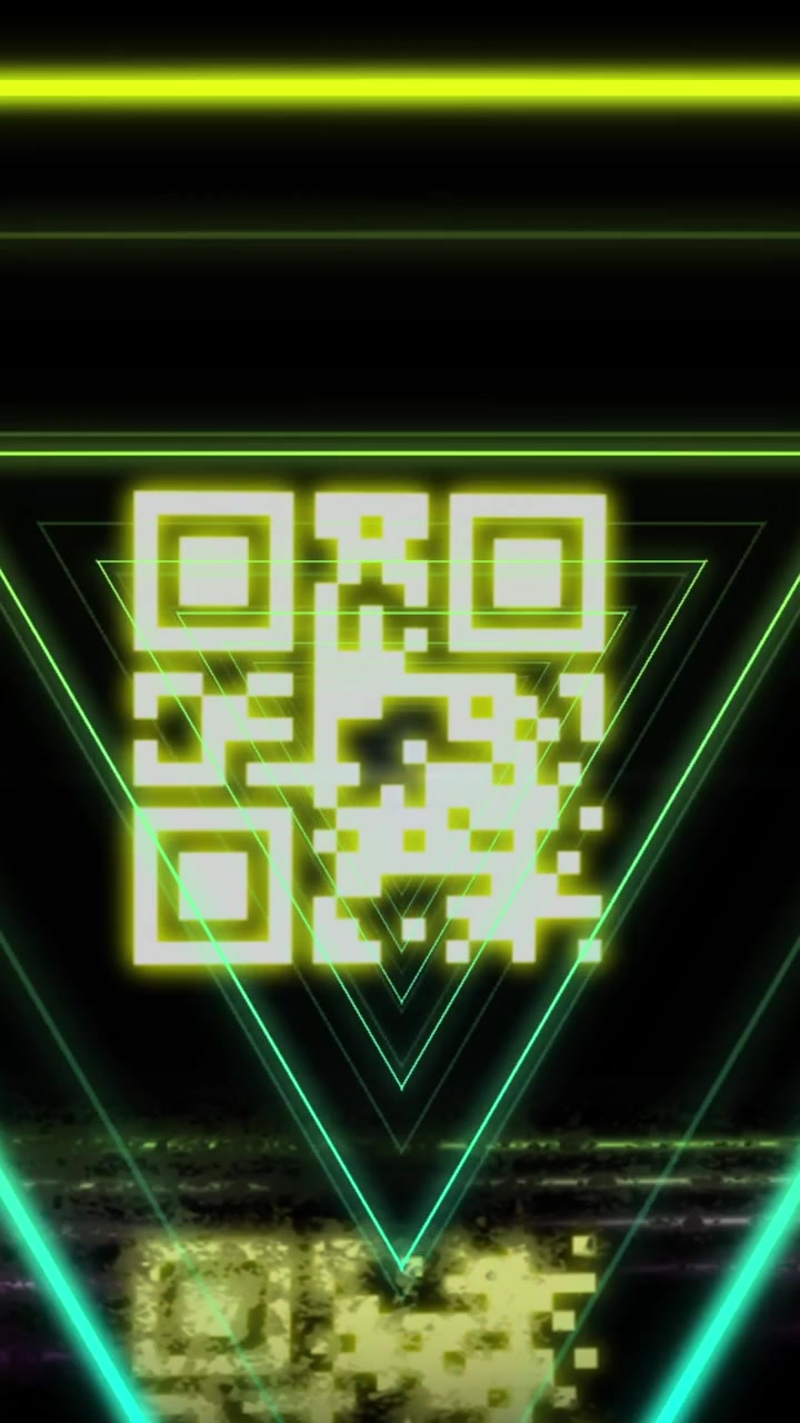 Animation of triangles over qr code on black background